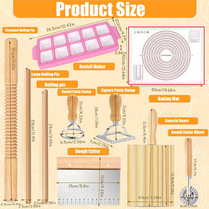 Pasta Making Tools Set, 10 Pcs Pasta Kit with Ravioli Mold & Gnocchi Board | Includes Rolling Pins, Dough Cutter & Pastry Wheel for Homemade Ravioli, Gnocchi, Dumplings and Pasta Lovers