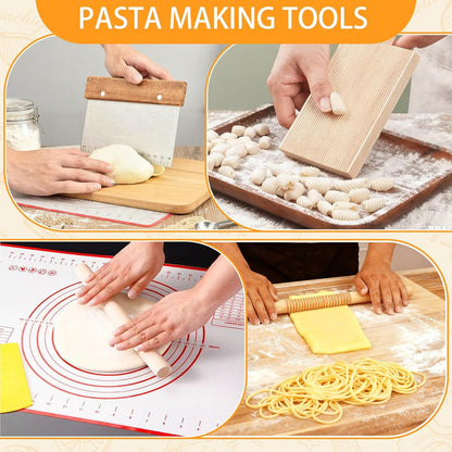 Pasta Making Tools Set, 10 Pcs Pasta Kit with Ravioli Mold & Gnocchi Board | Includes Rolling Pins, Dough Cutter & Pastry Wheel for Homemade Ravioli, Gnocchi, Dumplings and Pasta Lovers
