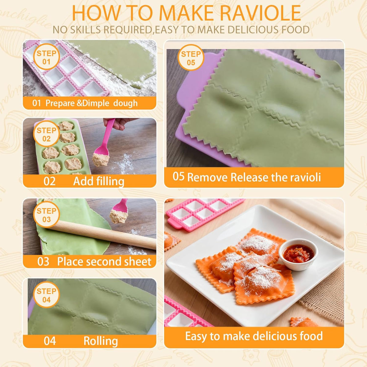 Pasta Making Tools Set, 10 Pcs Pasta Kit with Ravioli Mold & Gnocchi Board | Includes Rolling Pins, Dough Cutter & Pastry Wheel for Homemade Ravioli, Gnocchi, Dumplings and Pasta Lovers