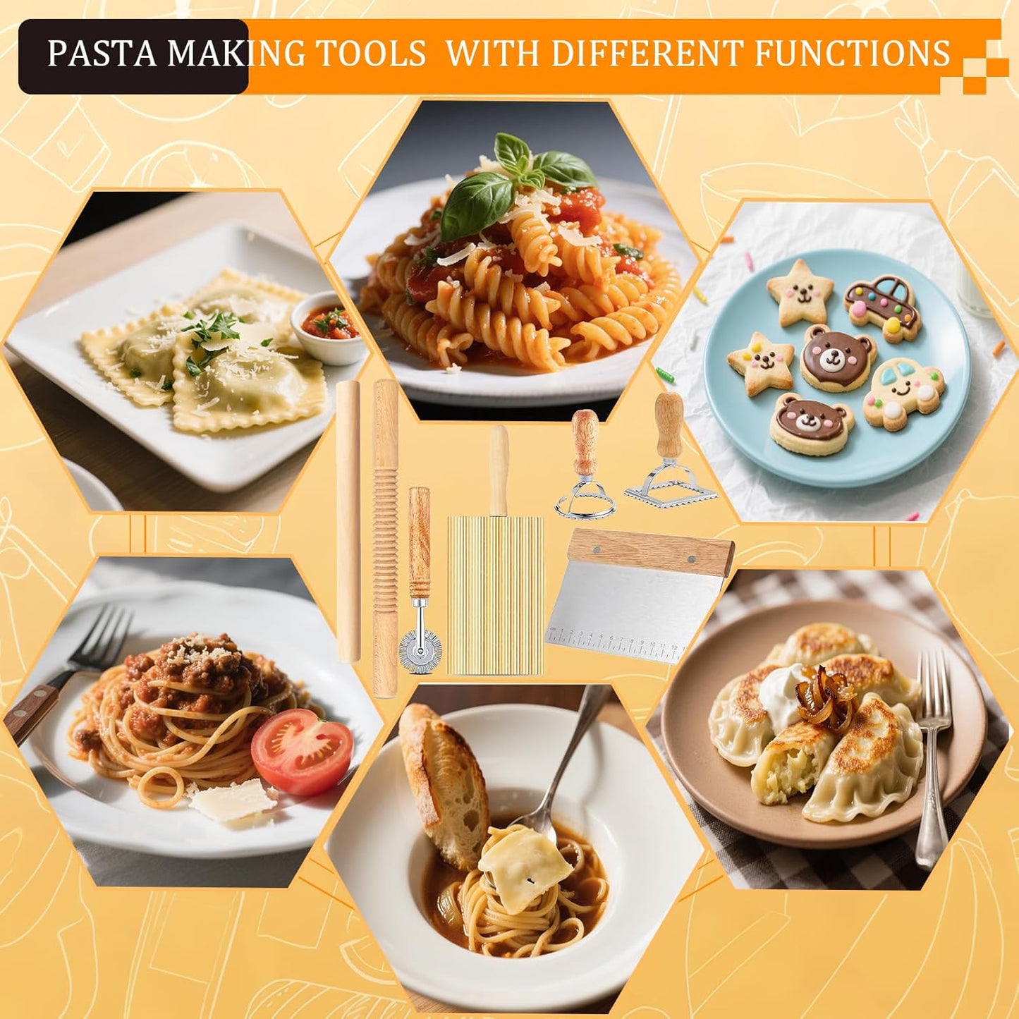 Pasta Making Tools Set, 10 Pcs Pasta Kit with Ravioli Mold & Gnocchi Board | Includes Rolling Pins, Dough Cutter & Pastry Wheel for Homemade Ravioli, Gnocchi, Dumplings and Pasta Lovers