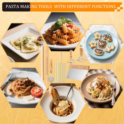 Pasta Making Tools Set, 10 Pcs Pasta Kit with Ravioli Mold & Gnocchi Board | Includes Rolling Pins, Dough Cutter & Pastry Wheel for Homemade Ravioli, Gnocchi, Dumplings and Pasta Lovers