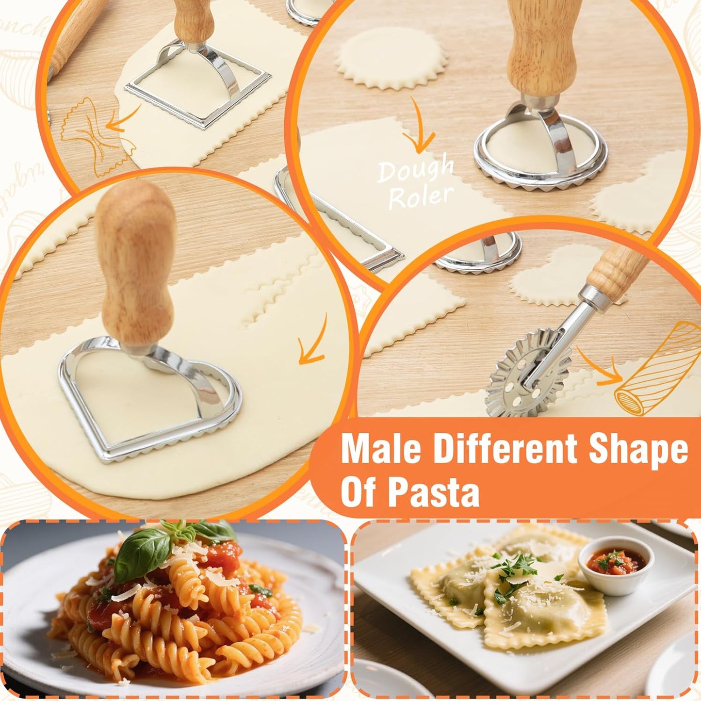 Pasta Making Tools Set, 10 Pcs Pasta Kit with Ravioli Mold & Gnocchi Board | Includes Rolling Pins, Dough Cutter & Pastry Wheel for Homemade Ravioli, Gnocchi, Dumplings and Pasta Lovers