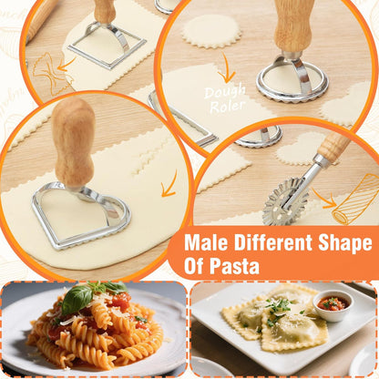 Pasta Making Tools Set, 10 Pcs Pasta Kit with Ravioli Mold & Gnocchi Board | Includes Rolling Pins, Dough Cutter & Pastry Wheel for Homemade Ravioli, Gnocchi, Dumplings and Pasta Lovers