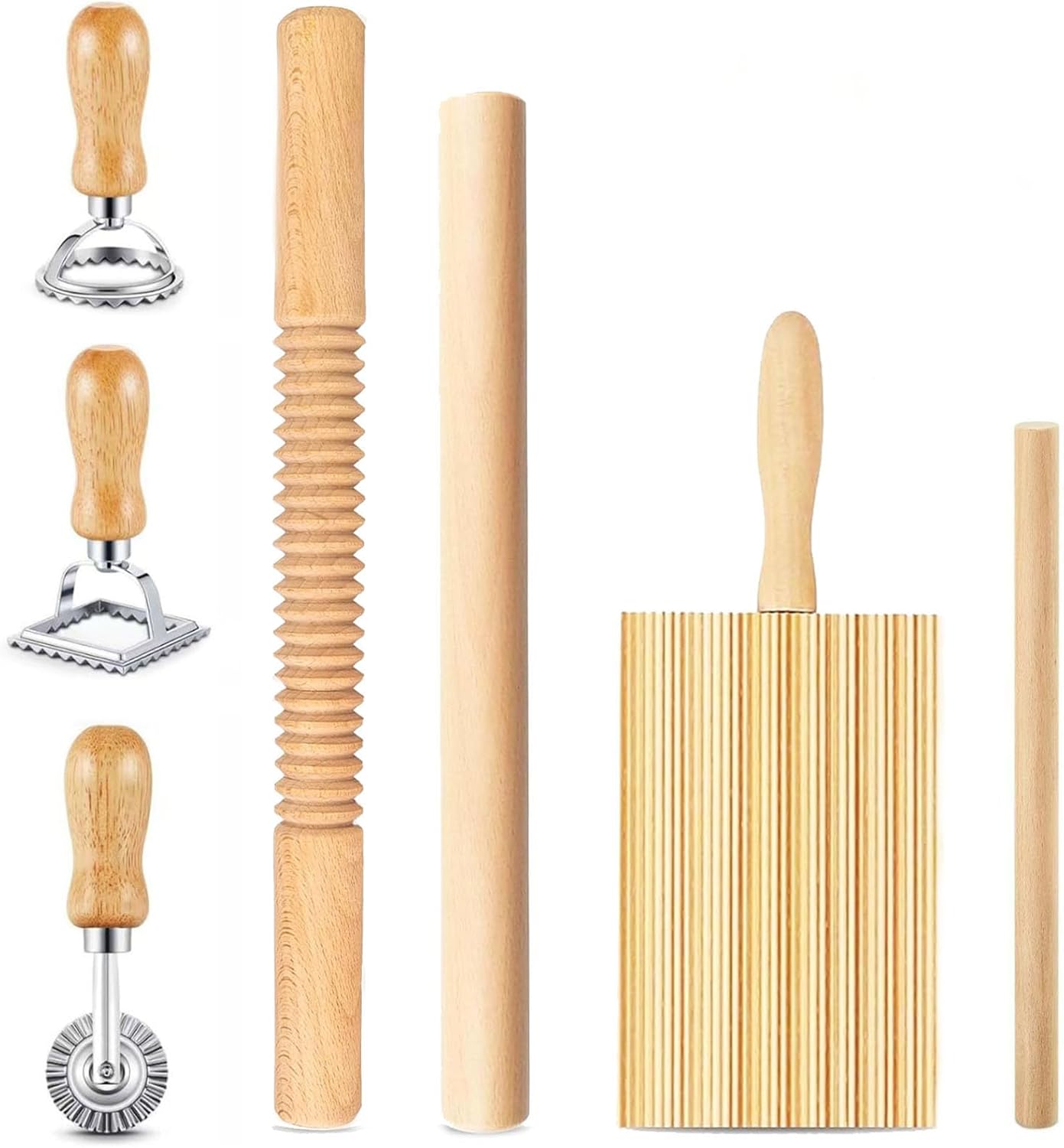 Pasta Making Tools Set, 10 Pcs Pasta Kit with Ravioli Mold & Gnocchi Board | Includes Rolling Pins, Dough Cutter & Pastry Wheel for Homemade Ravioli, Gnocchi, Dumplings and Pasta Lovers