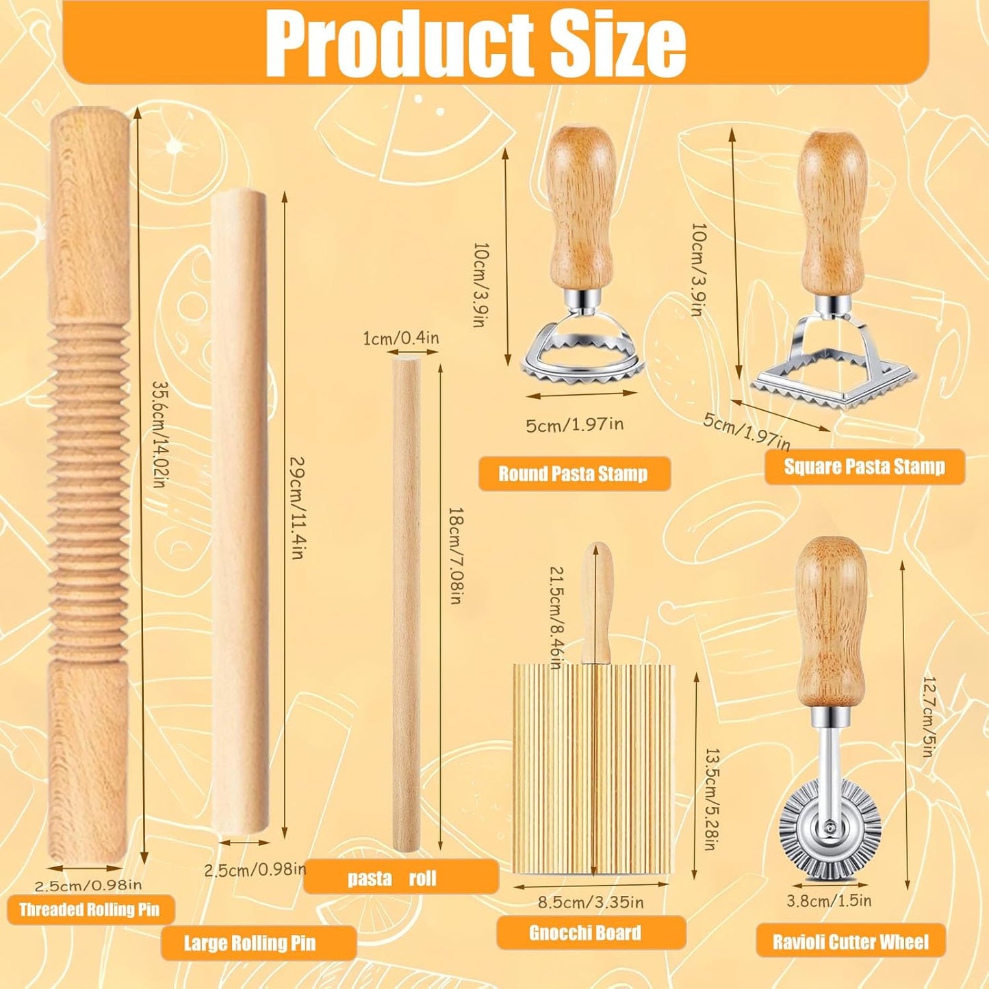 Pasta Making Tools Set, 10 Pcs Pasta Kit with Ravioli Mold & Gnocchi Board | Includes Rolling Pins, Dough Cutter & Pastry Wheel for Homemade Ravioli, Gnocchi, Dumplings and Pasta Lovers