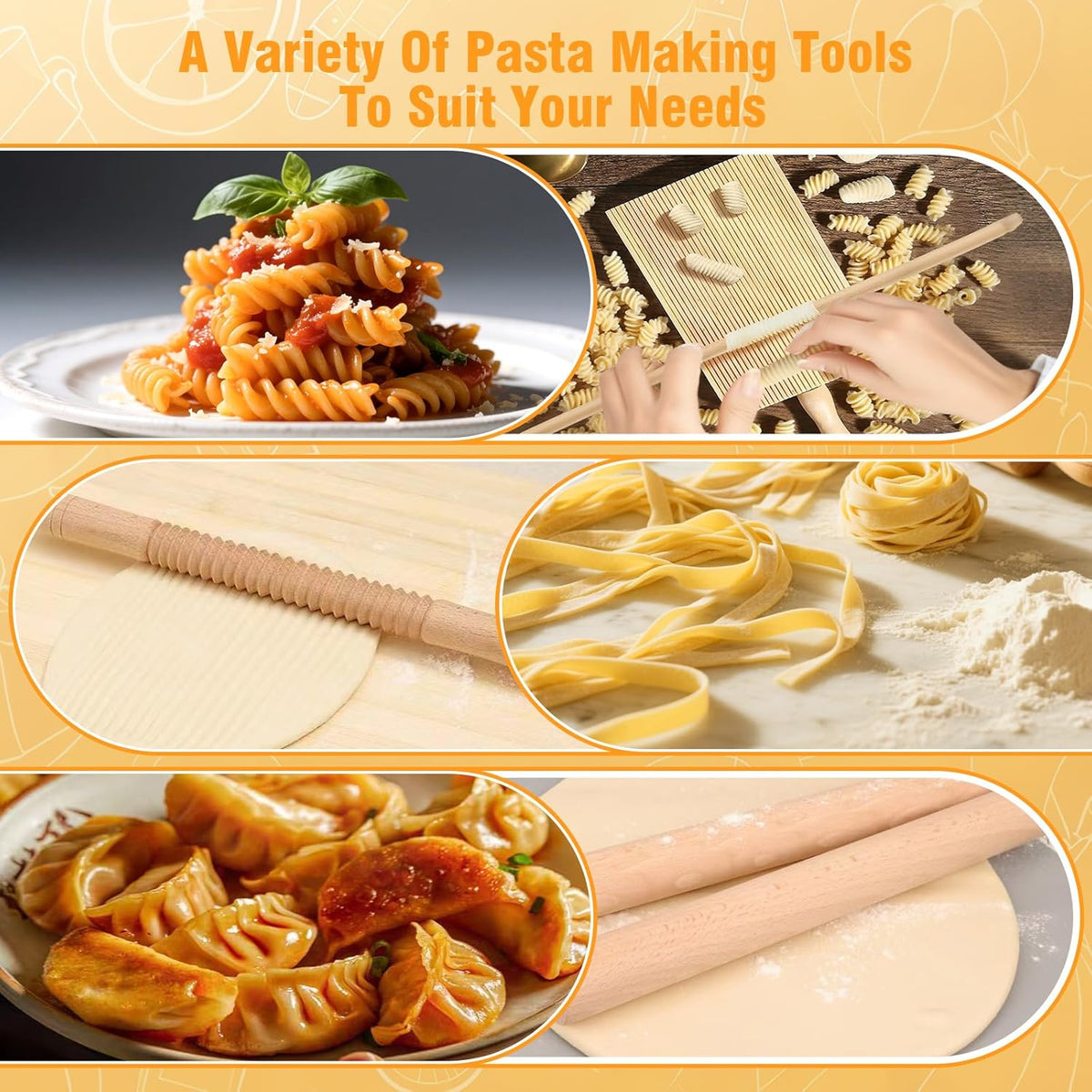 Pasta Making Tools Set, 10 Pcs Pasta Kit with Ravioli Mold & Gnocchi Board | Includes Rolling Pins, Dough Cutter & Pastry Wheel for Homemade Ravioli, Gnocchi, Dumplings and Pasta Lovers