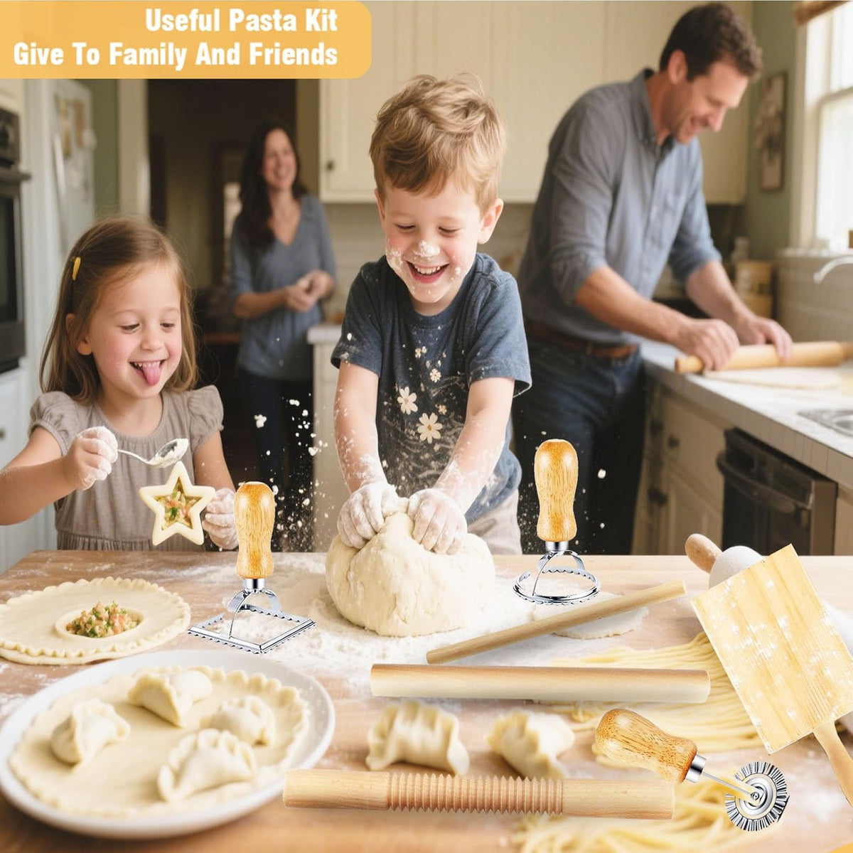 Pasta Making Tools Set, 10 Pcs Pasta Kit with Ravioli Mold & Gnocchi Board | Includes Rolling Pins, Dough Cutter & Pastry Wheel for Homemade Ravioli, Gnocchi, Dumplings and Pasta Lovers