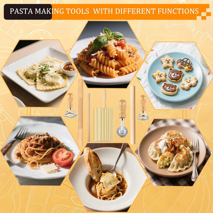 Pasta Making Tools Set, 10 Pcs Pasta Kit with Ravioli Mold & Gnocchi Board | Includes Rolling Pins, Dough Cutter & Pastry Wheel for Homemade Ravioli, Gnocchi, Dumplings and Pasta Lovers