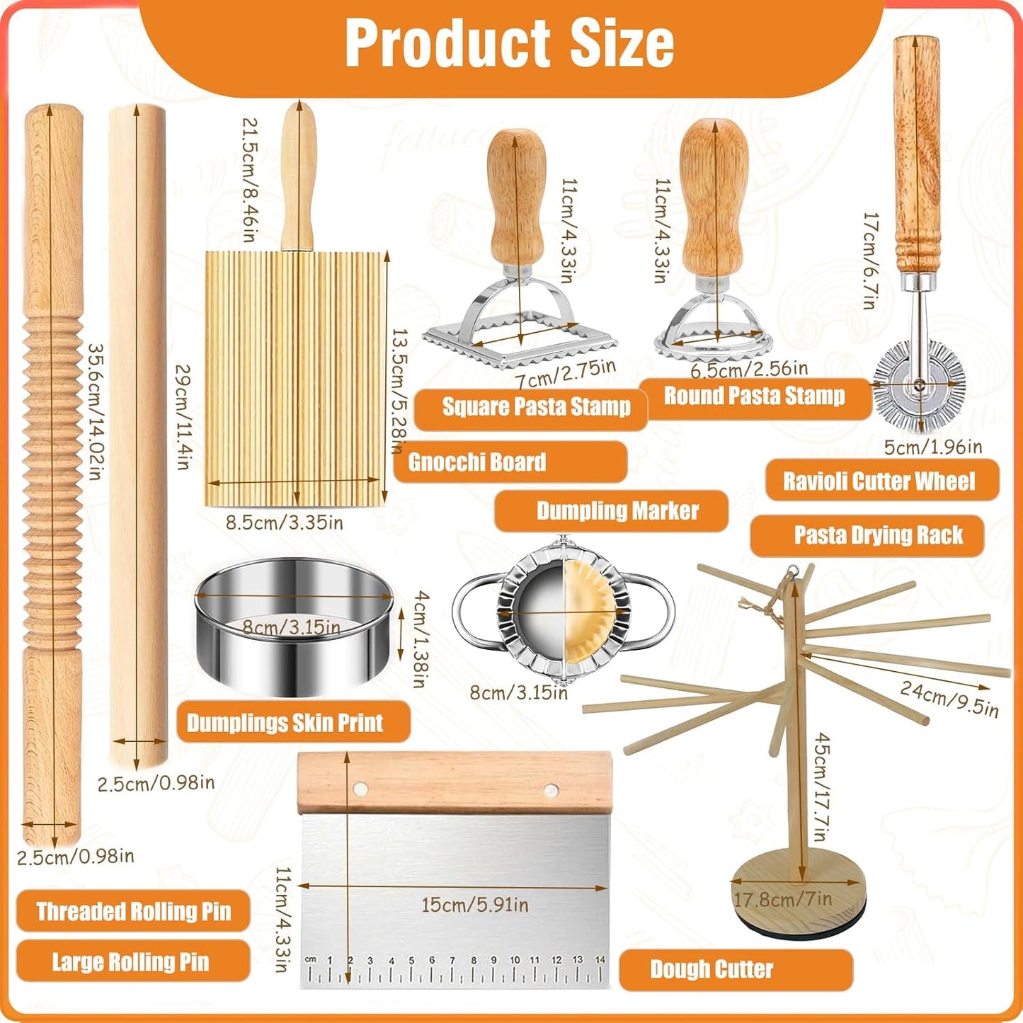Pasta Making Tools Set, 10 Pcs Pasta Kit with Ravioli Mold & Gnocchi Board | Includes Rolling Pins, Dough Cutter & Pastry Wheel for Homemade Ravioli, Gnocchi, Dumplings and Pasta Lovers