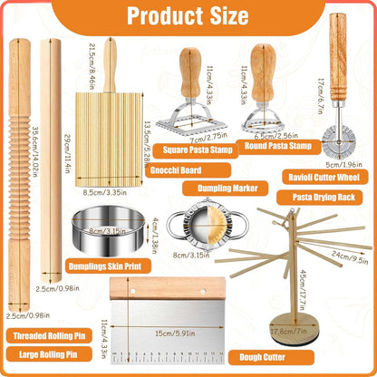 Pasta Making Tools Set, 10 Pcs Pasta Kit with Ravioli Mold & Gnocchi Board | Includes Rolling Pins, Dough Cutter & Pastry Wheel for Homemade Ravioli, Gnocchi, Dumplings and Pasta Lovers