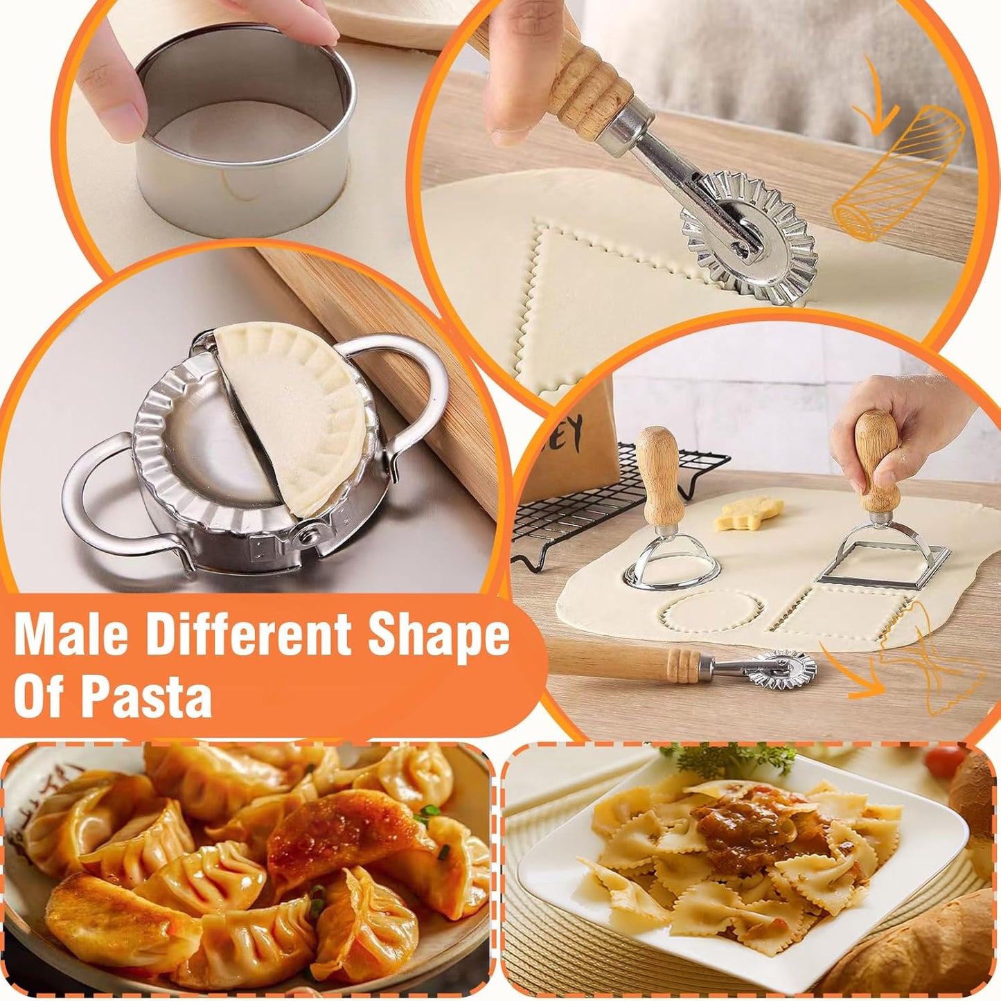 Pasta Making Tools Set, 10 Pcs Pasta Kit with Ravioli Mold & Gnocchi Board | Includes Rolling Pins, Dough Cutter & Pastry Wheel for Homemade Ravioli, Gnocchi, Dumplings and Pasta Lovers