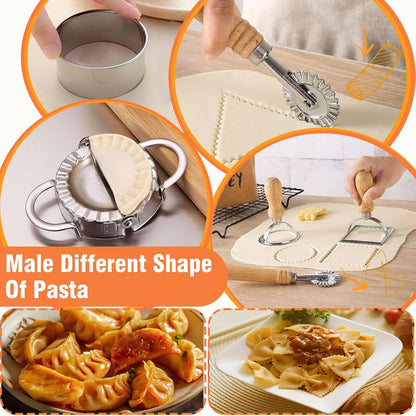 Pasta Making Tools Set, 10 Pcs Pasta Kit with Ravioli Mold & Gnocchi Board | Includes Rolling Pins, Dough Cutter & Pastry Wheel for Homemade Ravioli, Gnocchi, Dumplings and Pasta Lovers