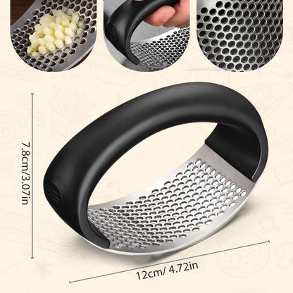 Garlic Press Rocker 2026 New,Portable Manual Stainless Steel Garlic Press Rocker Crusher Masher with Garlic Peeling Drum for Home Kitchen Utensils Garlic Crusher