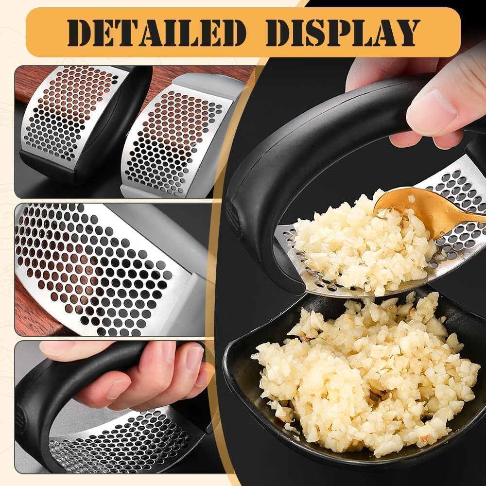 Garlic Press Rocker 2026 New,Portable Manual Stainless Steel Garlic Press Rocker Crusher Masher with Garlic Peeling Drum for Home Kitchen Utensils Garlic Crusher