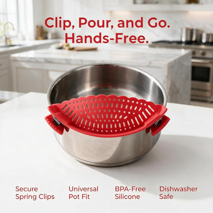 Clip On Pot Strainer, Silicone Pasta Colander for Pots and Pans