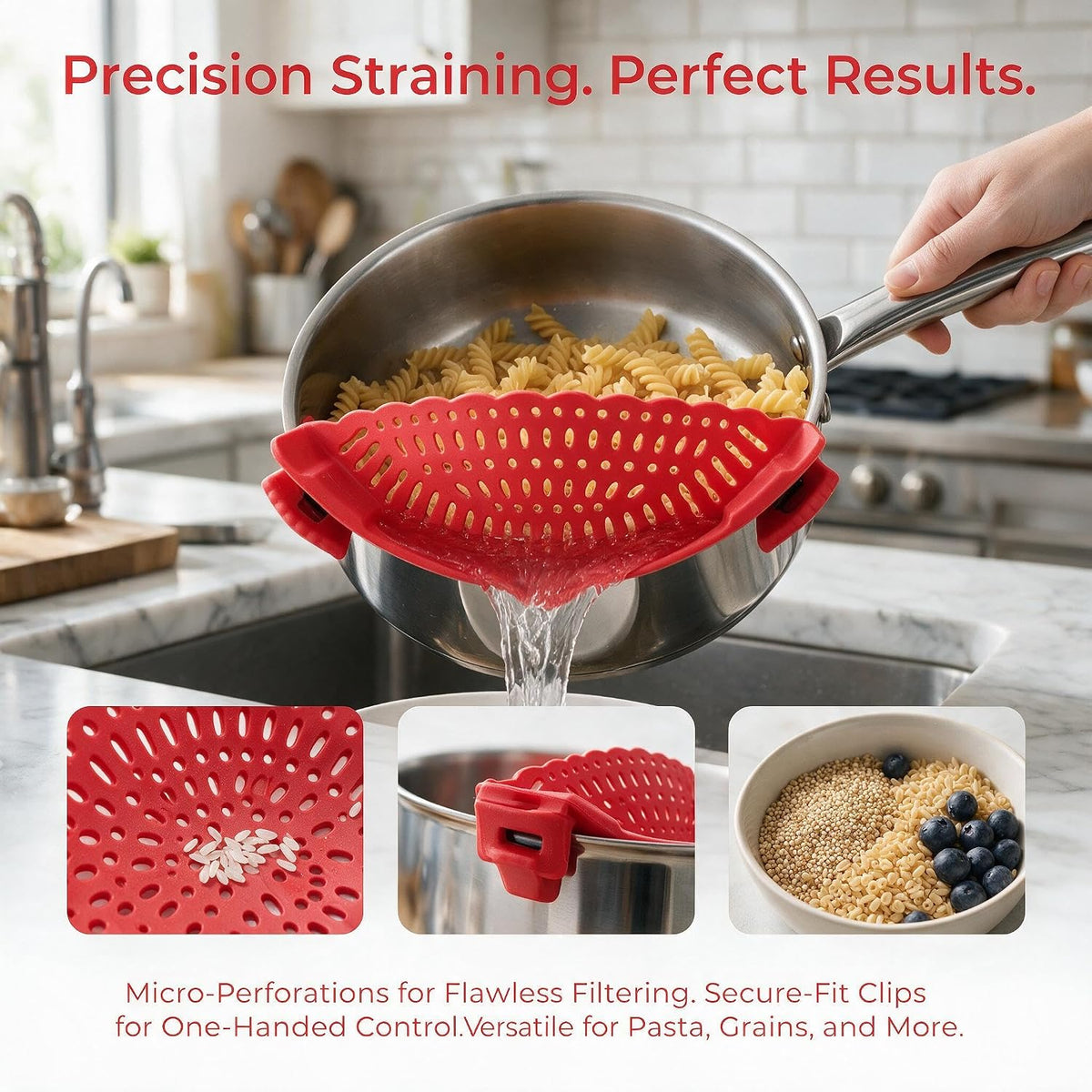 Clip On Pot Strainer, Silicone Pasta Colander for Pots and Pans