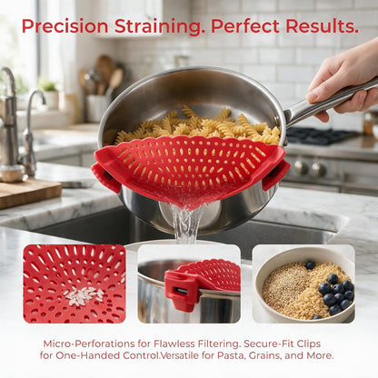 Clip On Pot Strainer, Silicone Pasta Colander for Pots and Pans