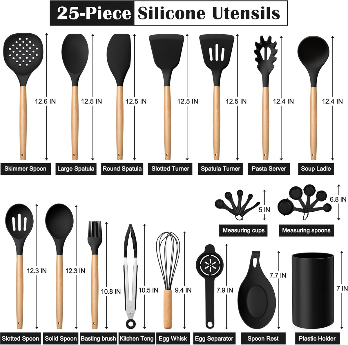 Silicone Cooking Utensils Set, 10-Piece Heat Resistant Kitchen Utensils Set with Wooden Handle for Nonstick Cookware, Kitchen Nonstick Tools Spatula Whisk Tongs Ladle, Non-toxic & Healthy(Khaki)