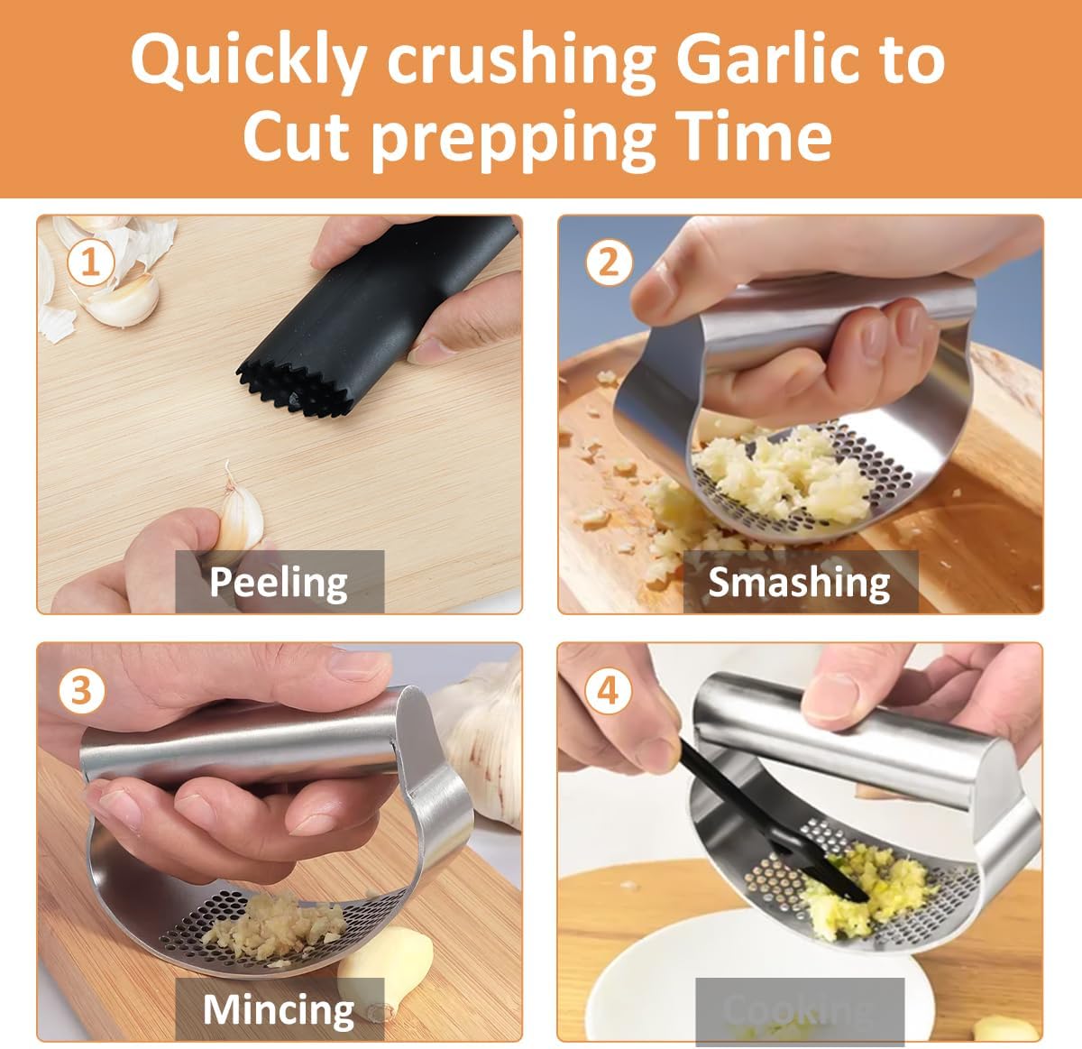 Stainless Steel Garlic Press 2026 New Heavy Duty Manual Mincer with Peeler and Cleaning Brush for Kitchen Use