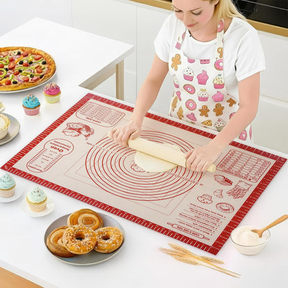 Silicone Baking Pastry Dough Mat - Non Slip Rolling Mat with Measurement Guides, Thick Reusable Kneading Board for Bread, Pizza, Cookies, Fondant, Nonstick Baking Sheet for Kitchen Counter, 20x28inch
