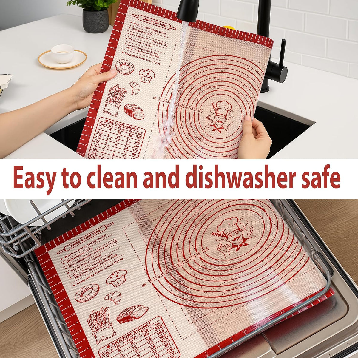 Silicone Baking Pastry Dough Mat - Non Slip Rolling Mat with Measurement Guides, Thick Reusable Kneading Board for Bread, Pizza, Cookies, Fondant, Nonstick Baking Sheet for Kitchen Counter, 20x28inch