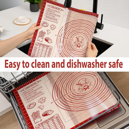 Silicone Baking Pastry Dough Mat - Non Slip Rolling Mat with Measurement Guides, Thick Reusable Kneading Board for Bread, Pizza, Cookies, Fondant, Nonstick Baking Sheet for Kitchen Counter, 20x28inch