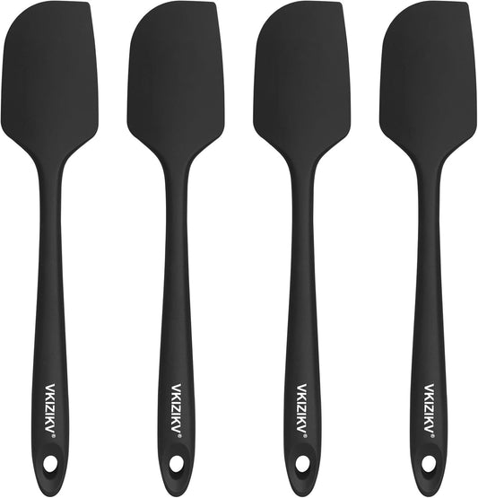4 Pcs Silicone Spatula Set, 11.4 In, 600°F Heat Resistant (Black) | Food Grade Rubber Spatula, Flexible for Baking, Cooking & Mixing, Seamless, Non-Stick Kitchen Utensils, Dishwasher Safe