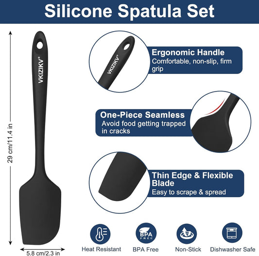 4 Pcs Silicone Spatula Set, 11.4 In, 600°F Heat Resistant (Black) | Food Grade Rubber Spatula, Flexible for Baking, Cooking & Mixing, Seamless, Non-Stick Kitchen Utensils, Dishwasher Safe