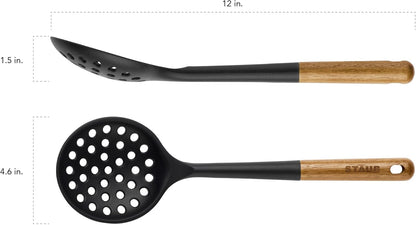 Silicone with Wood Handle Cooking Utensil, Skimming Ladle | BPA Free Silicone Skimming Ladle, Heat-Resistant Silicone Head, Durable Acacia Wood Handle. Safe for All Cookware Surfaces.