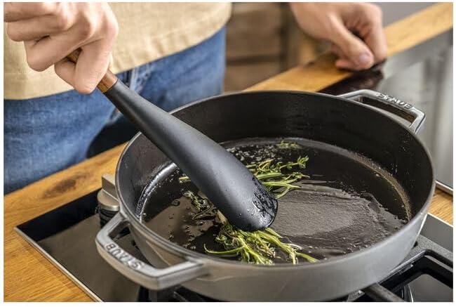Silicone with Wood Handle Cooking Utensil, Skimming Ladle | BPA Free Silicone Skimming Ladle, Heat-Resistant Silicone Head, Durable Acacia Wood Handle. Safe for All Cookware Surfaces.