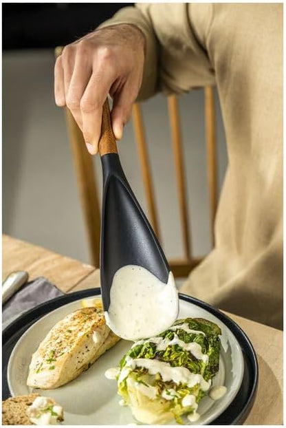 Silicone with Wood Handle Cooking Utensil, Skimming Ladle | BPA Free Silicone Skimming Ladle, Heat-Resistant Silicone Head, Durable Acacia Wood Handle. Safe for All Cookware Surfaces.