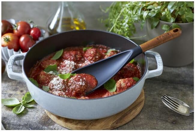 Silicone with Wood Handle Cooking Utensil, Skimming Ladle | BPA Free Silicone Skimming Ladle, Heat-Resistant Silicone Head, Durable Acacia Wood Handle. Safe for All Cookware Surfaces.