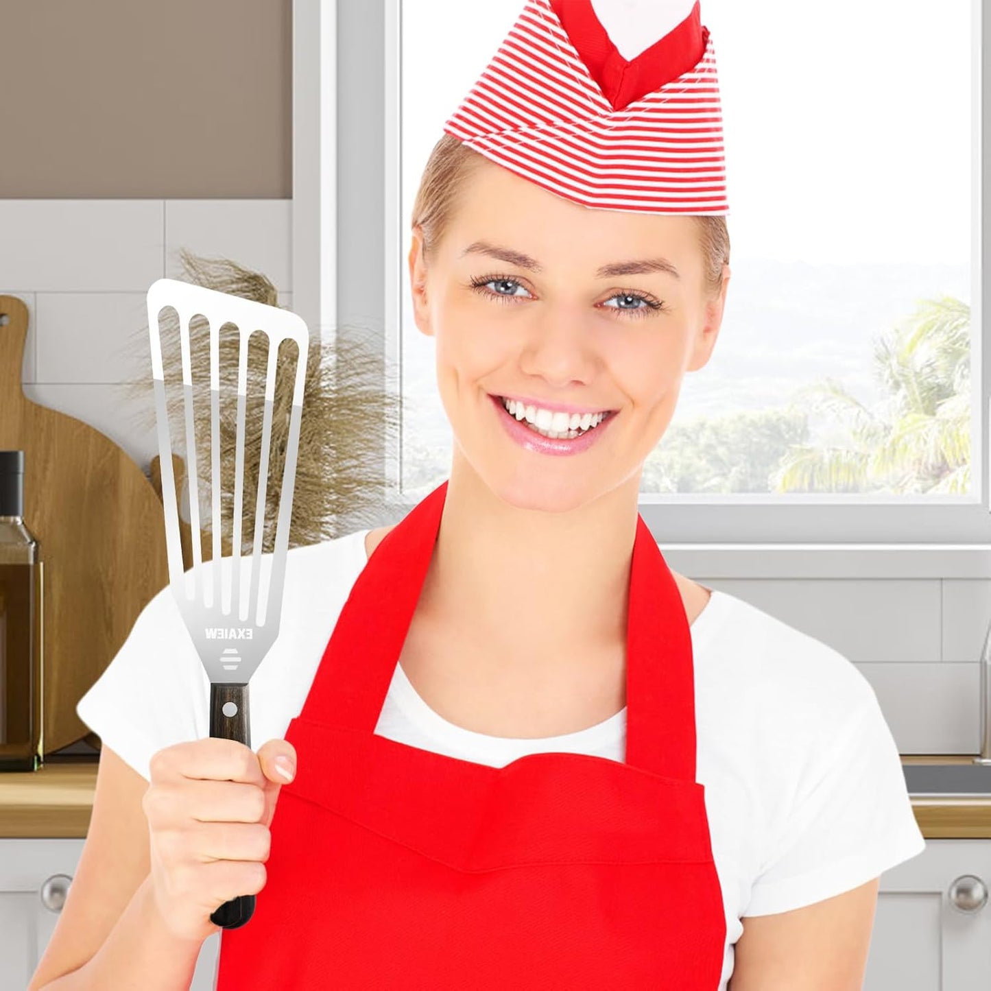 2 Pack Fish Spatula - Stainless Steel Spatula, Metal Spatula, Wooden Hdl | Kitchen Slotted Fish Turner/Spatula Set [ Large+Medium ] for Cooking & BBQ, Flipping Eggs, Burgers, Baking, Perfect Gifts