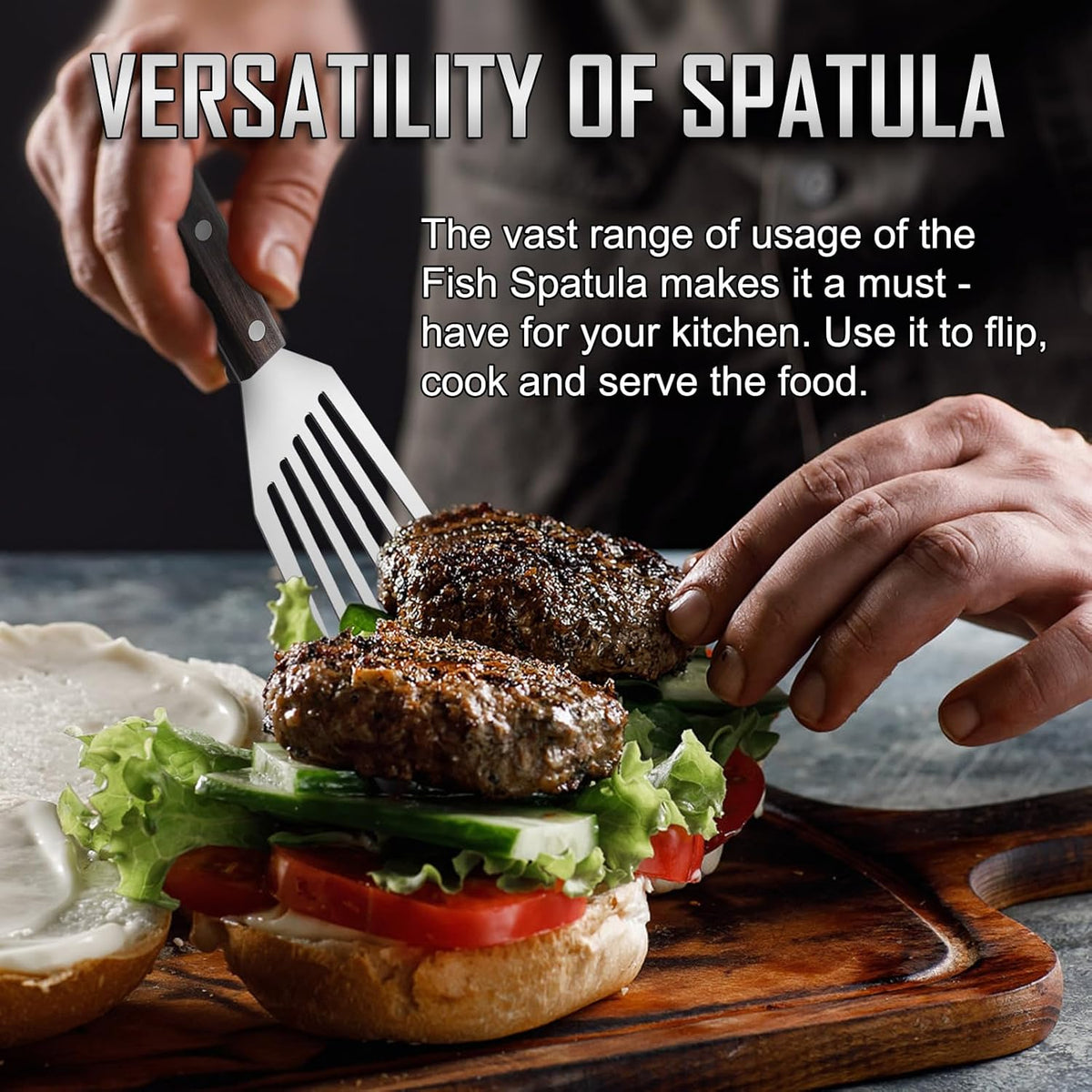 2 Pack Fish Spatula - Stainless Steel Spatula, Metal Spatula, Wooden Hdl | Kitchen Slotted Fish Turner/Spatula Set [ Large+Medium ] for Cooking & BBQ, Flipping Eggs, Burgers, Baking, Perfect Gifts