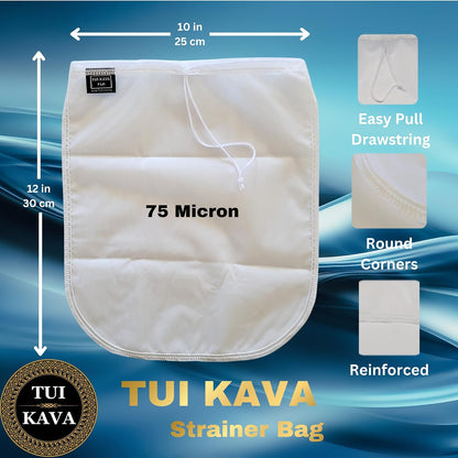 Kava fine mesh strainer filter bag | 75 Micron Nylon Commercial Food Grade Quality | BPA-Free | Nut Milks | 10 x 12 inch | Draw string | Durable | Reusable | Environment friendly packaging