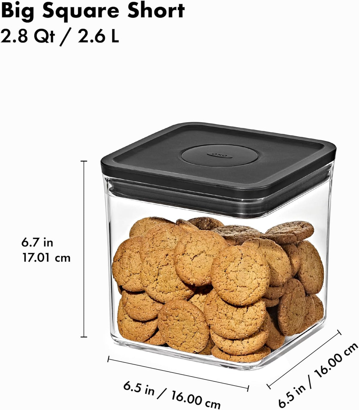 Good Grips POP Container - Airtight Food Storage - Big Square Short 2.8 Qt Ideal for 5 lbs of sugar, cookies or crackers