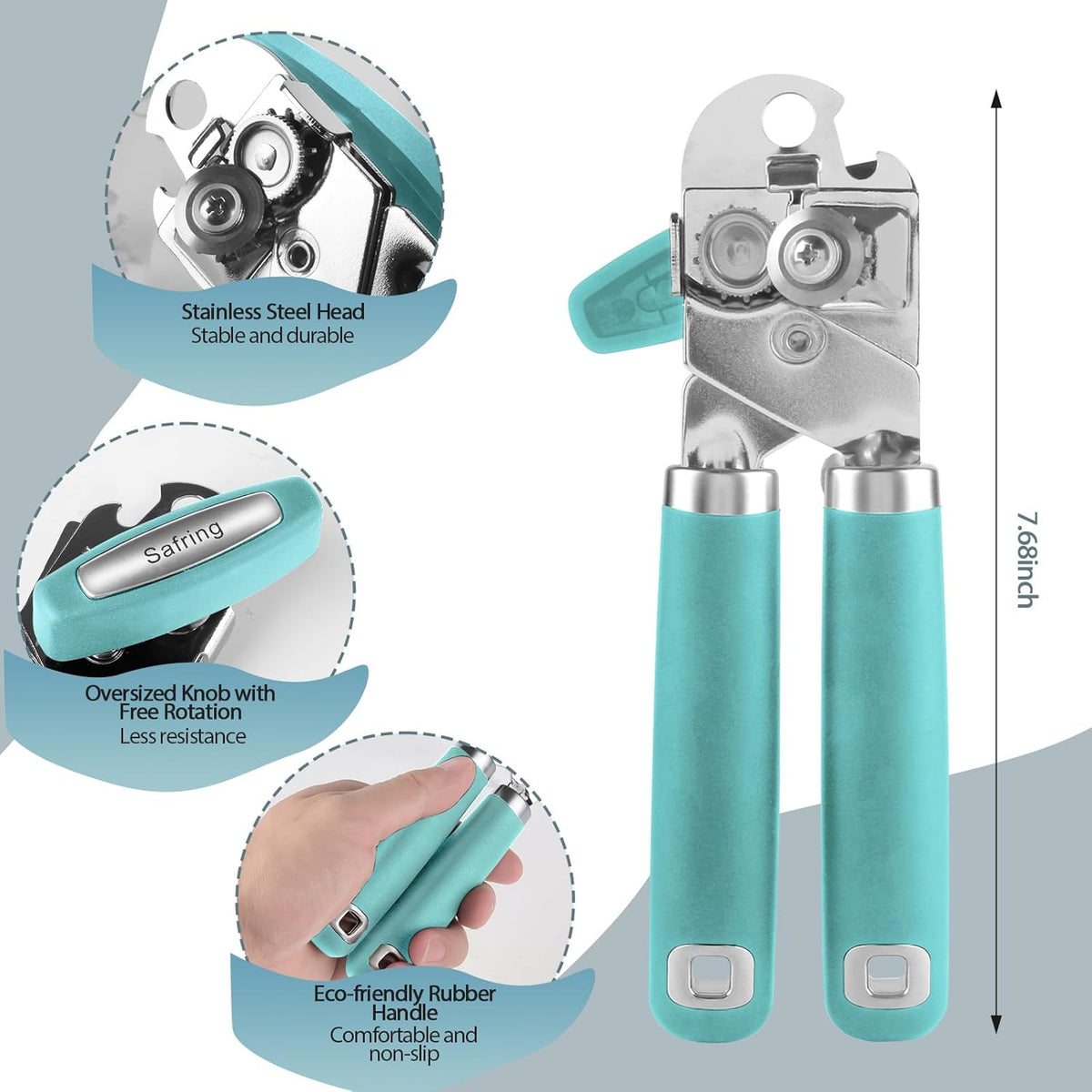 Can Opener Manual, Heavy Duty Handheld Strong Can Opener with Soft Touch Handle, Sharp Blade Smooth Edge, Can Openers with Multifunctional Bottle Opener, Beige