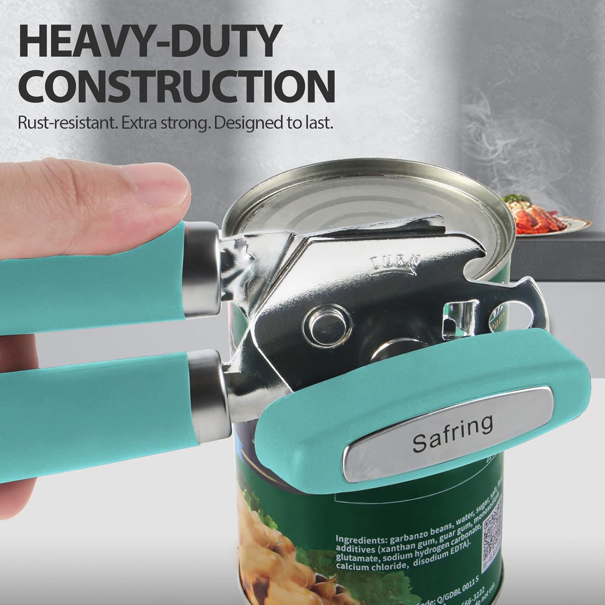Can Opener Manual, Heavy Duty Handheld Strong Can Opener with Soft Touch Handle, Sharp Blade Smooth Edge, Can Openers with Multifunctional Bottle Opener, Beige