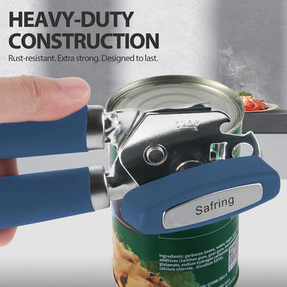 Can Opener Manual, Heavy Duty Handheld Strong Can Opener with Soft Touch Handle, Sharp Blade Smooth Edge, Can Openers with Multifunctional Bottle Opener, Beige