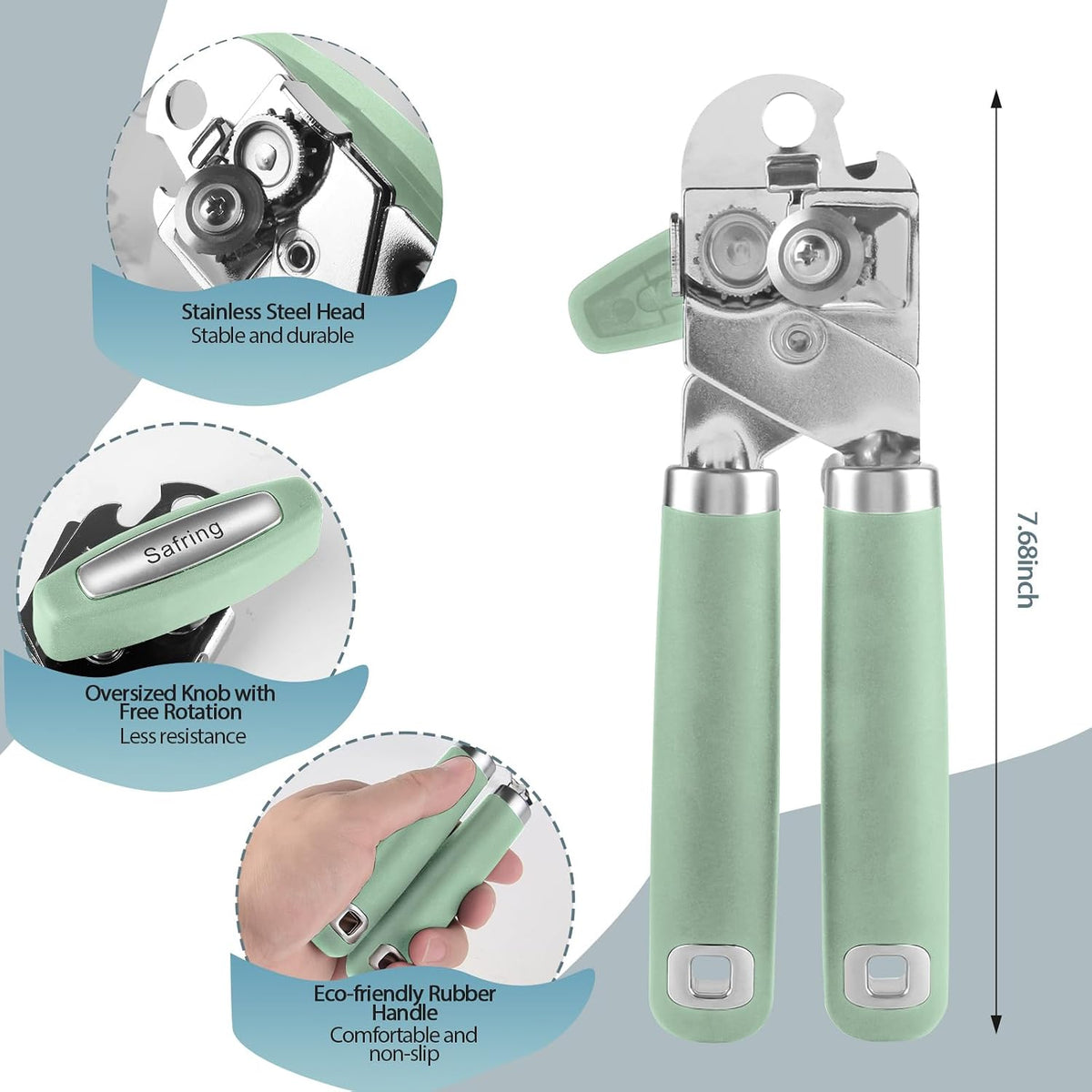 Can Opener Manual, Heavy Duty Handheld Strong Can Opener with Soft Touch Handle, Sharp Blade Smooth Edge, Can Openers with Multifunctional Bottle Opener, Beige