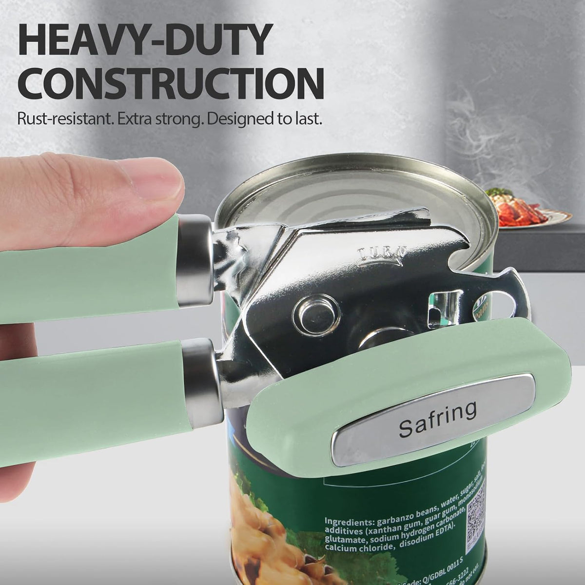 Can Opener Manual, Heavy Duty Handheld Strong Can Opener with Soft Touch Handle, Sharp Blade Smooth Edge, Can Openers with Multifunctional Bottle Opener, Beige