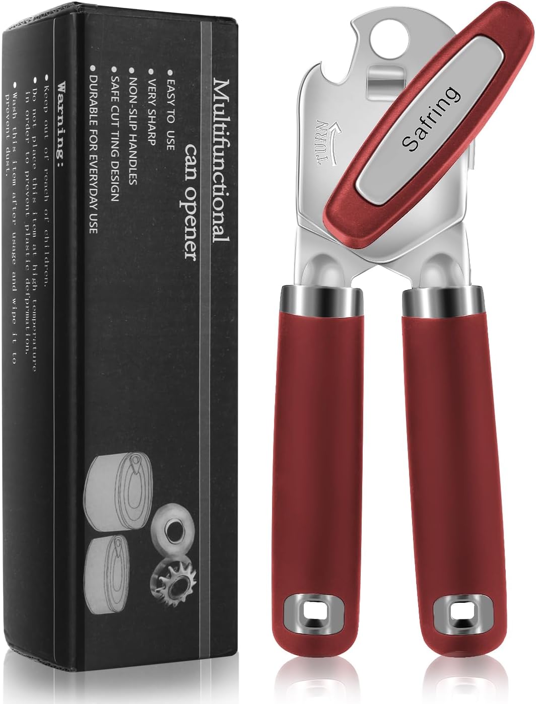 Can Opener Manual, Heavy Duty Handheld Strong Can Opener with Soft Touch Handle, Sharp Blade Smooth Edge, Can Openers with Multifunctional Bottle Opener, Beige