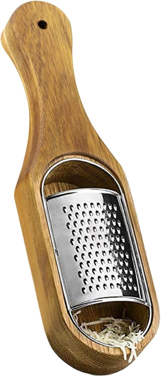 Cheese Grater With Container Stainless Steel Cheese Shredder With Wooden Handle Shredder Zester Grater Box Kitchen Handheld Cheese Spoon Grater for Cheese,Lemon,Chocolate