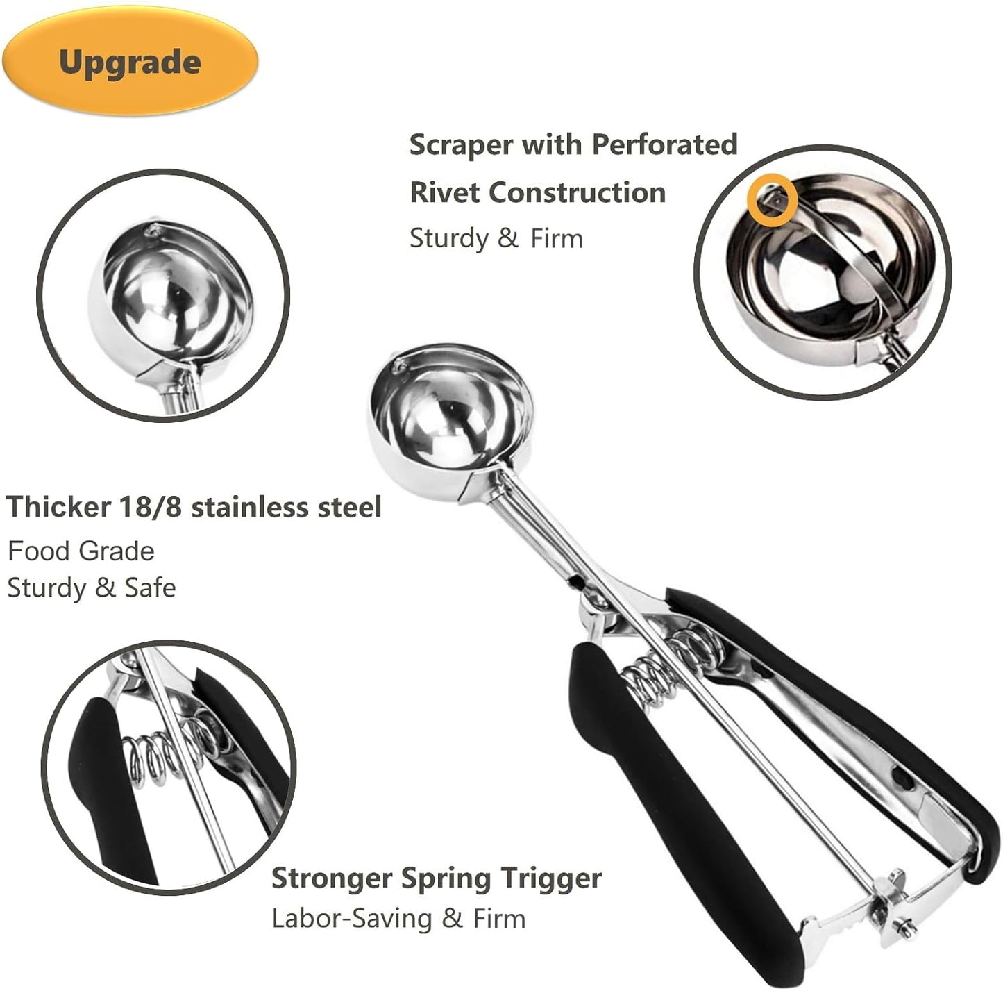 Ice Cream Scoop, Cookie Scoop, Large Cookie Scoops for Baking, 18/8 Stainless Steel Cookie Scooper for Baking, Ice Cream Scooper with Trigger Release, Cookie Dough Scoop with Non-slip Grip (L)……
