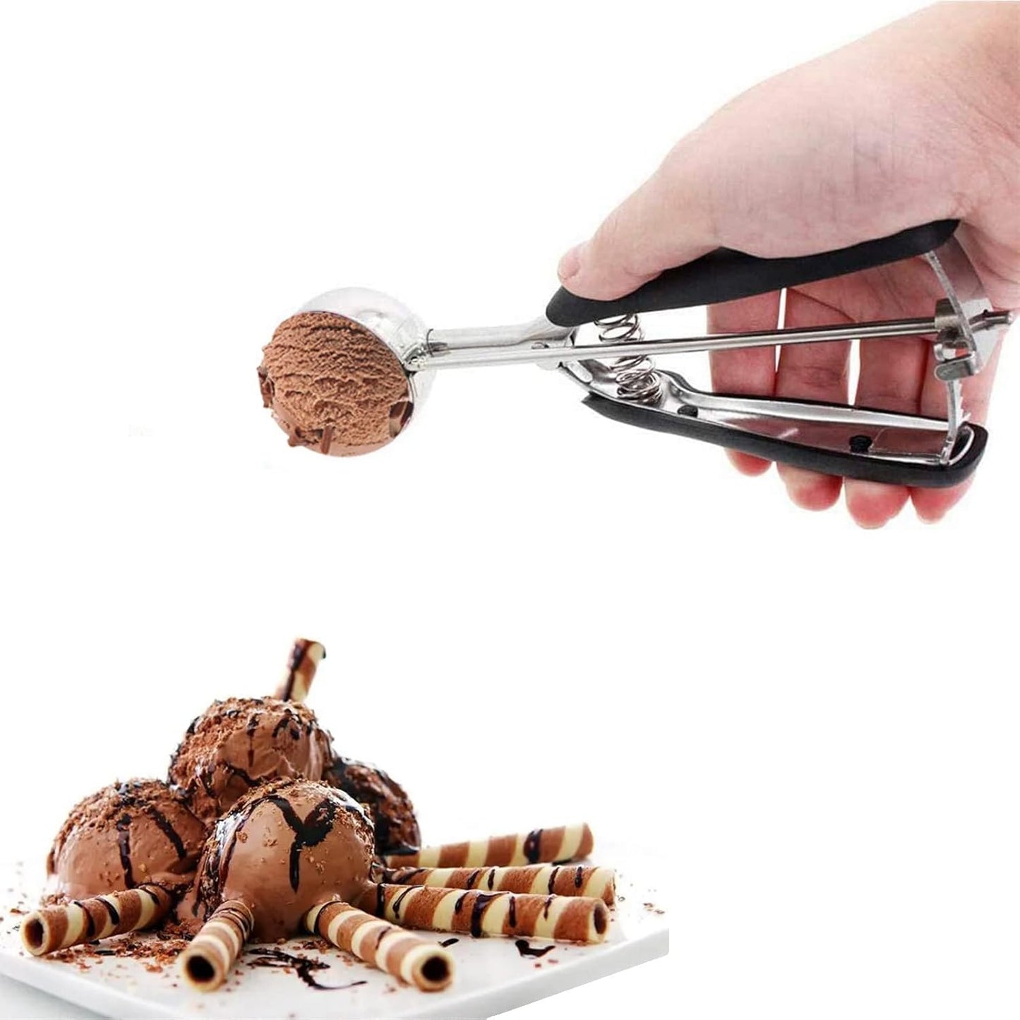 Ice Cream Scoop, Cookie Scoop, Large Cookie Scoops for Baking, 18/8 Stainless Steel Cookie Scooper for Baking, Ice Cream Scooper with Trigger Release, Cookie Dough Scoop with Non-slip Grip (L)……