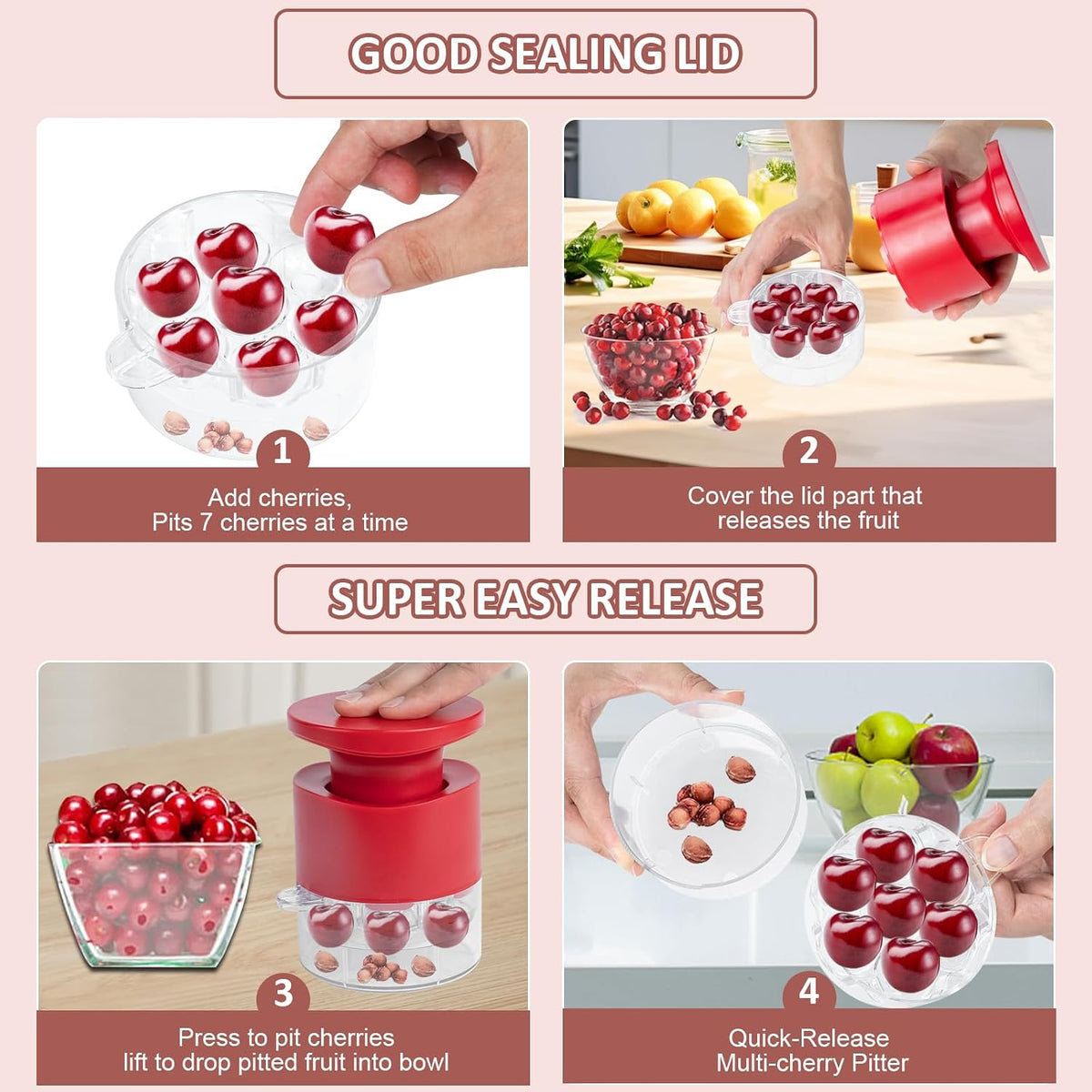 Cherry Pitter Tool Pit Remover, Multiple Cherry Seed Remover, 7 Holes Cherry Stoner Pitter Quick Release, Multiple Cherry Pit Remover Cherries Jam