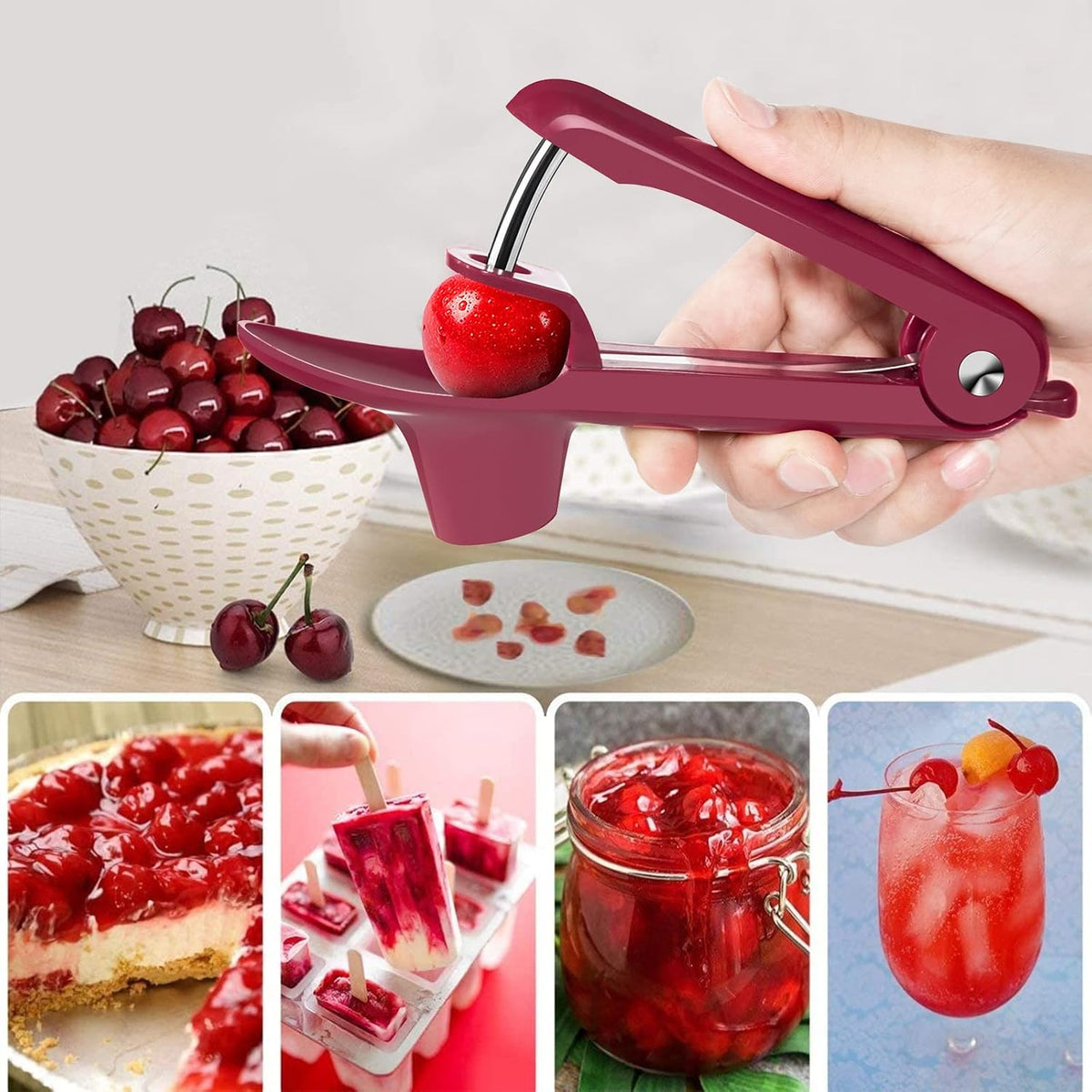 Cherry Pitter Tool Pit Remover, Multiple Cherry Seed Remover, 7 Holes Cherry Stoner Pitter Quick Release, Multiple Cherry Pit Remover Cherries Jam