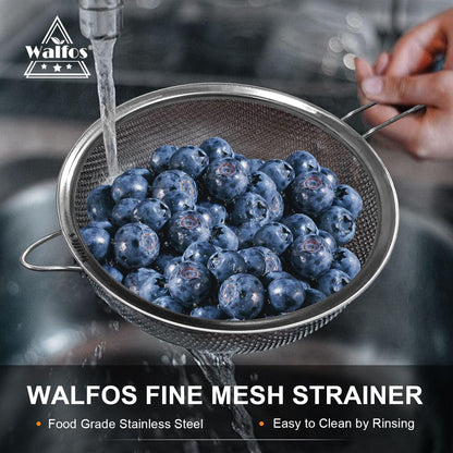 Fine Mesh Strainer Set of 3, Stainless Steel Wire Strainers for Kitchen, Multipurpose Metal Fine Sieve with Handle, Perfect for Food, Rice, Quinoa, 2.7", 4.6", 7"