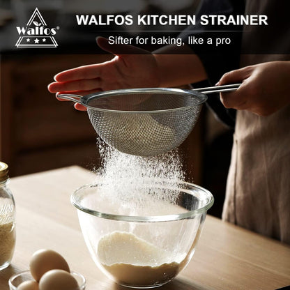 Fine Mesh Strainer Set of 3, Stainless Steel Wire Strainers for Kitchen, Multipurpose Metal Fine Sieve with Handle, Perfect for Food, Rice, Quinoa, 2.7", 4.6", 7"