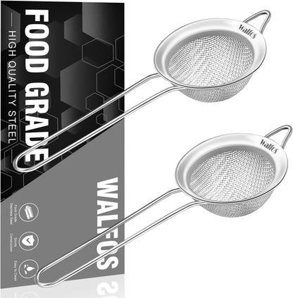 Fine Mesh Strainer Set of 3, Stainless Steel Wire Strainers for Kitchen, Multipurpose Metal Fine Sieve with Handle, Perfect for Food, Rice, Quinoa, 2.7", 4.6", 7"